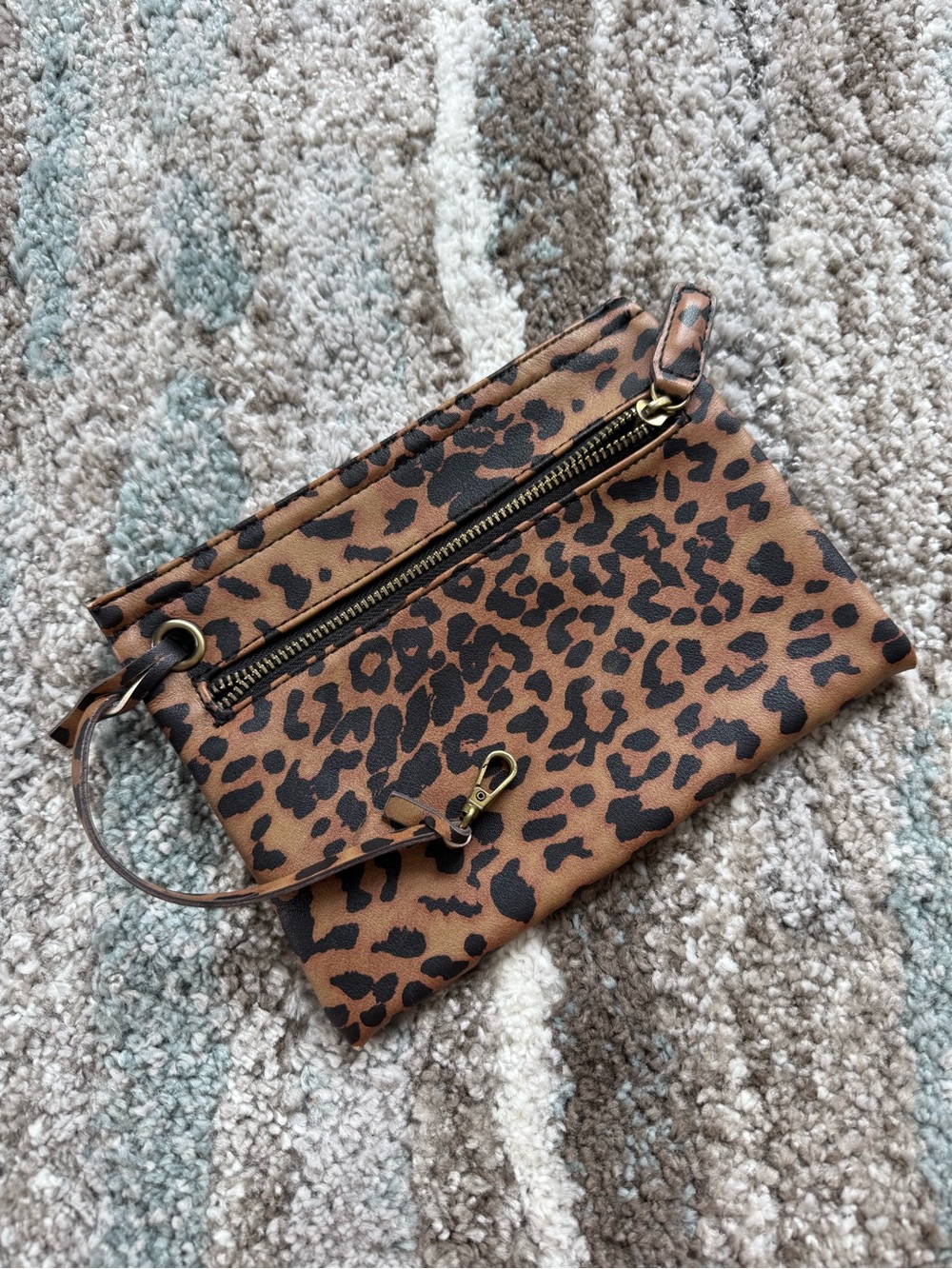 Street Level Leopard Print Wristlet Clutch in Brown and Black